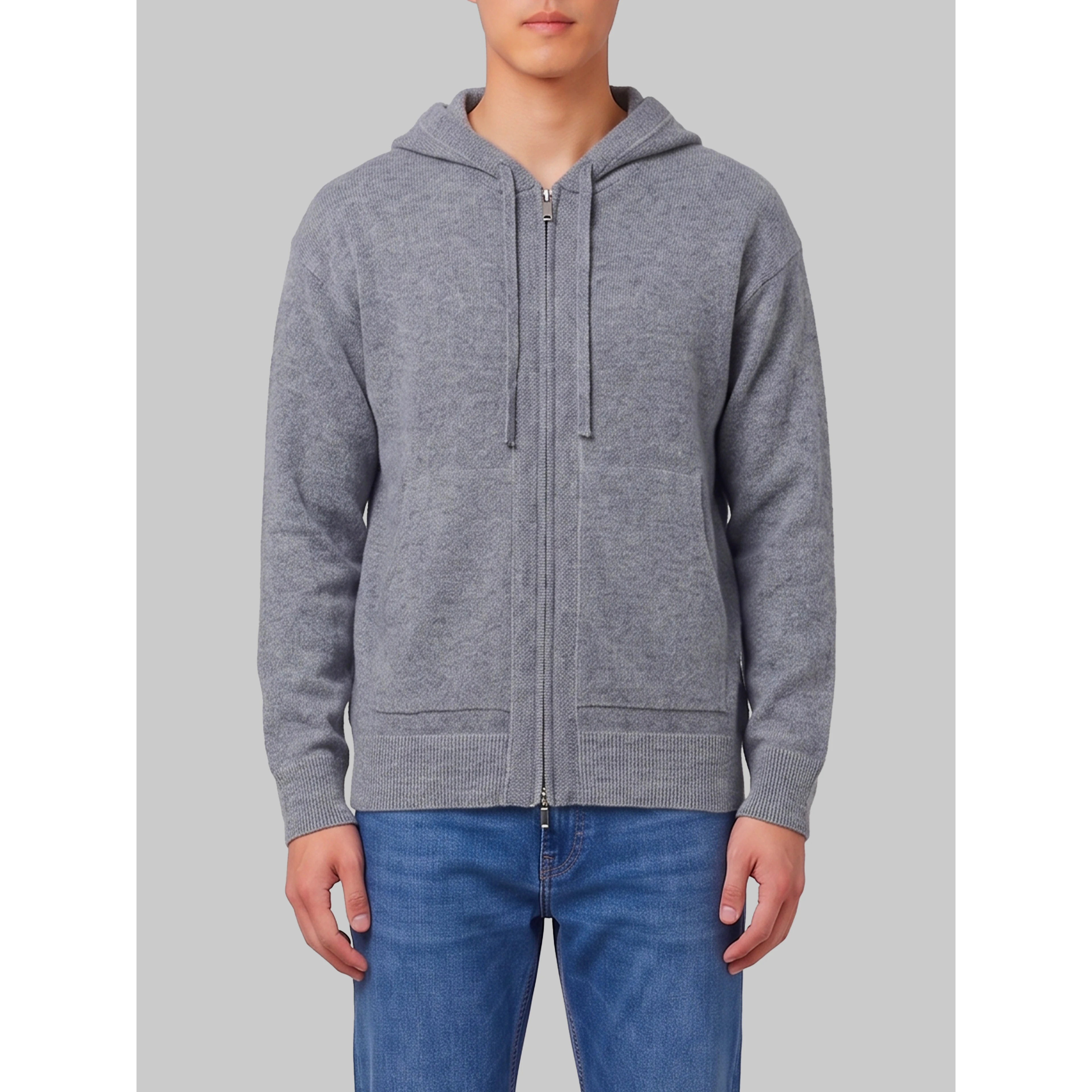 Merino wool zip sweatshirt in grey