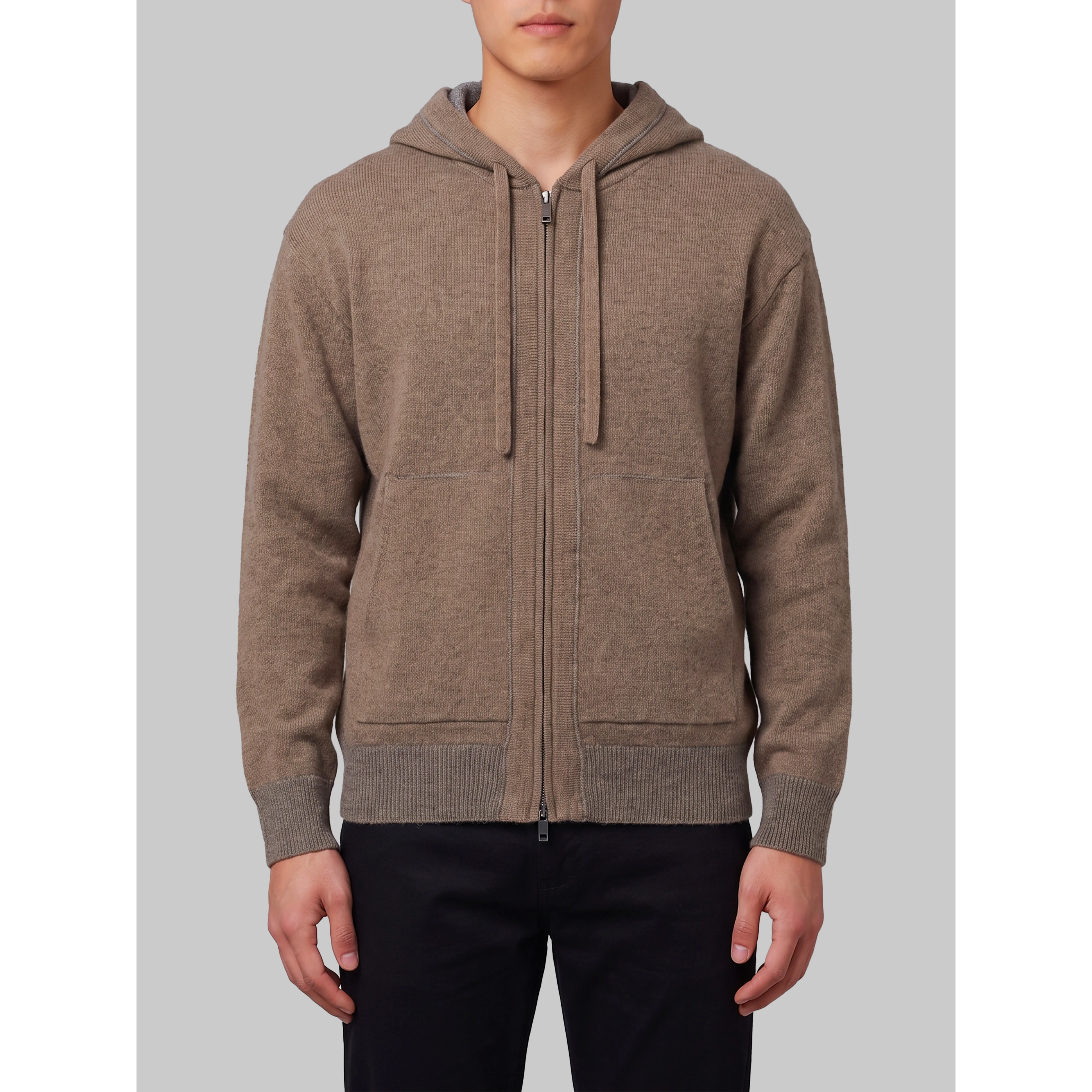 Merino wool zip sweatshirt in taupe