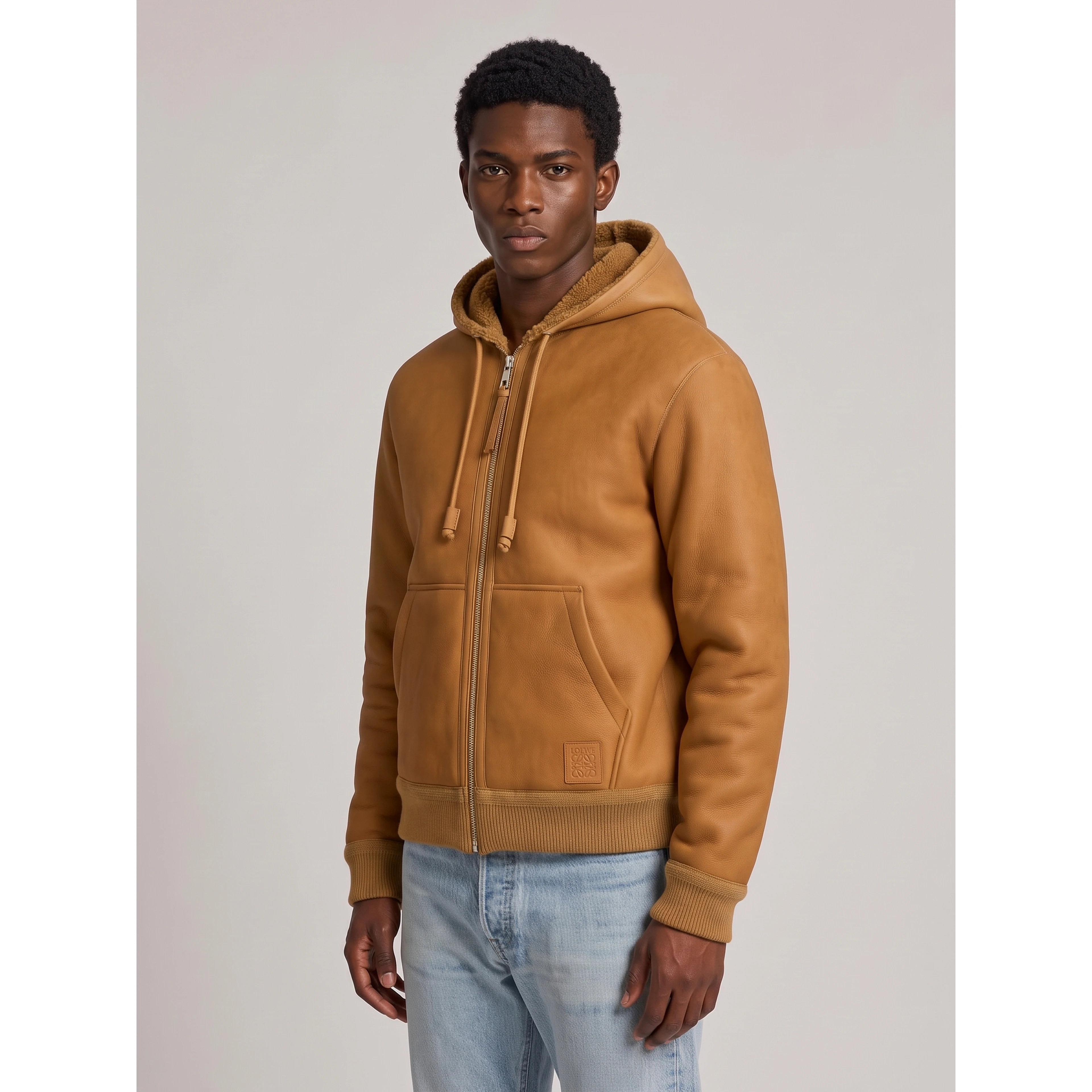 Hooded leather jacket
