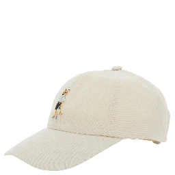 White Baseball Cap with Fox Head Patch on the Front and Logo Lettering on the Back in Cotton for Men