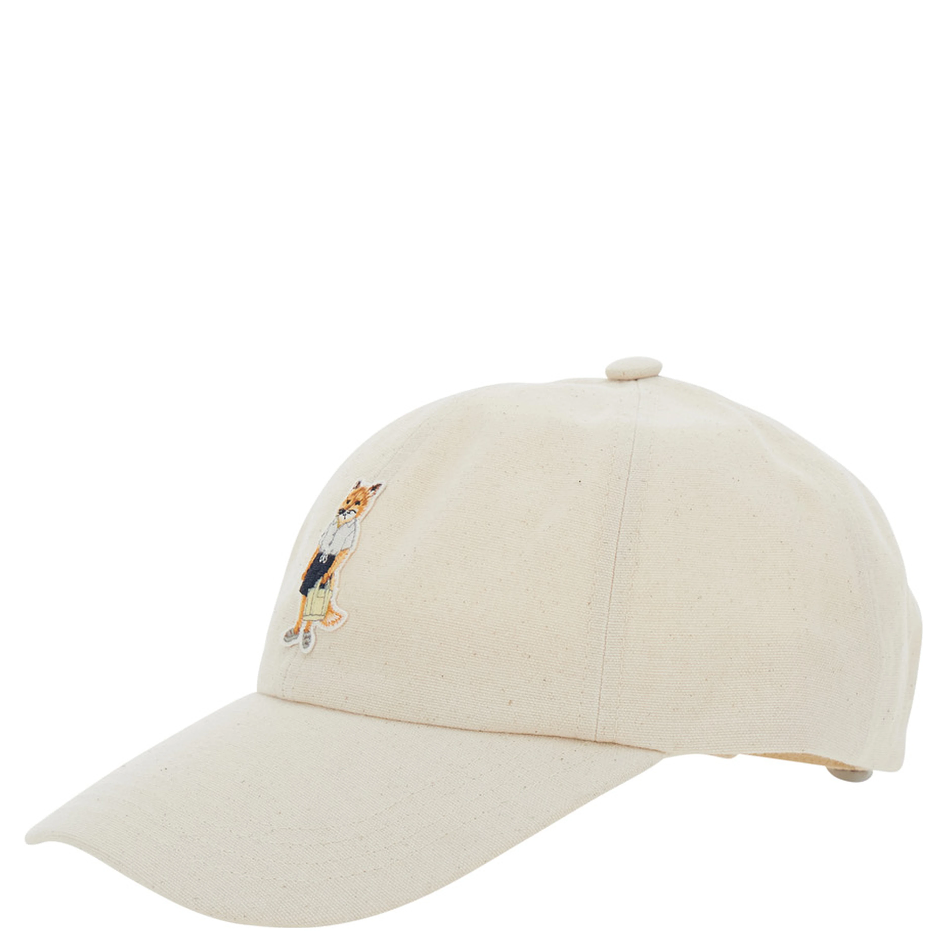 White Baseball Cap with Fox Head Patch on the Front and Logo Lettering on the Back in Cotton for Men
