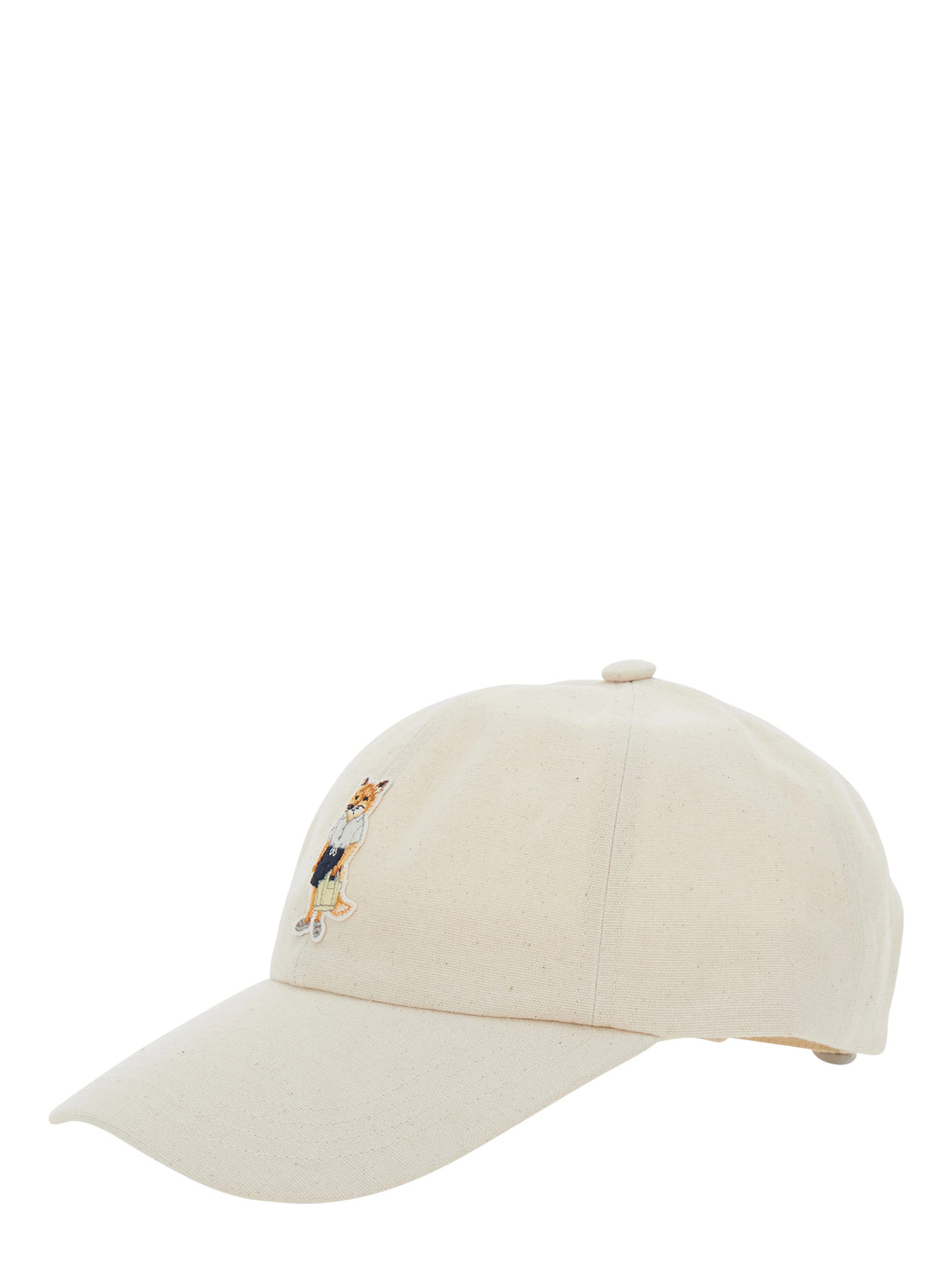 White Baseball Cap with Fox Head Patch on the Front and Logo Lettering on the Back in Cotton for Men