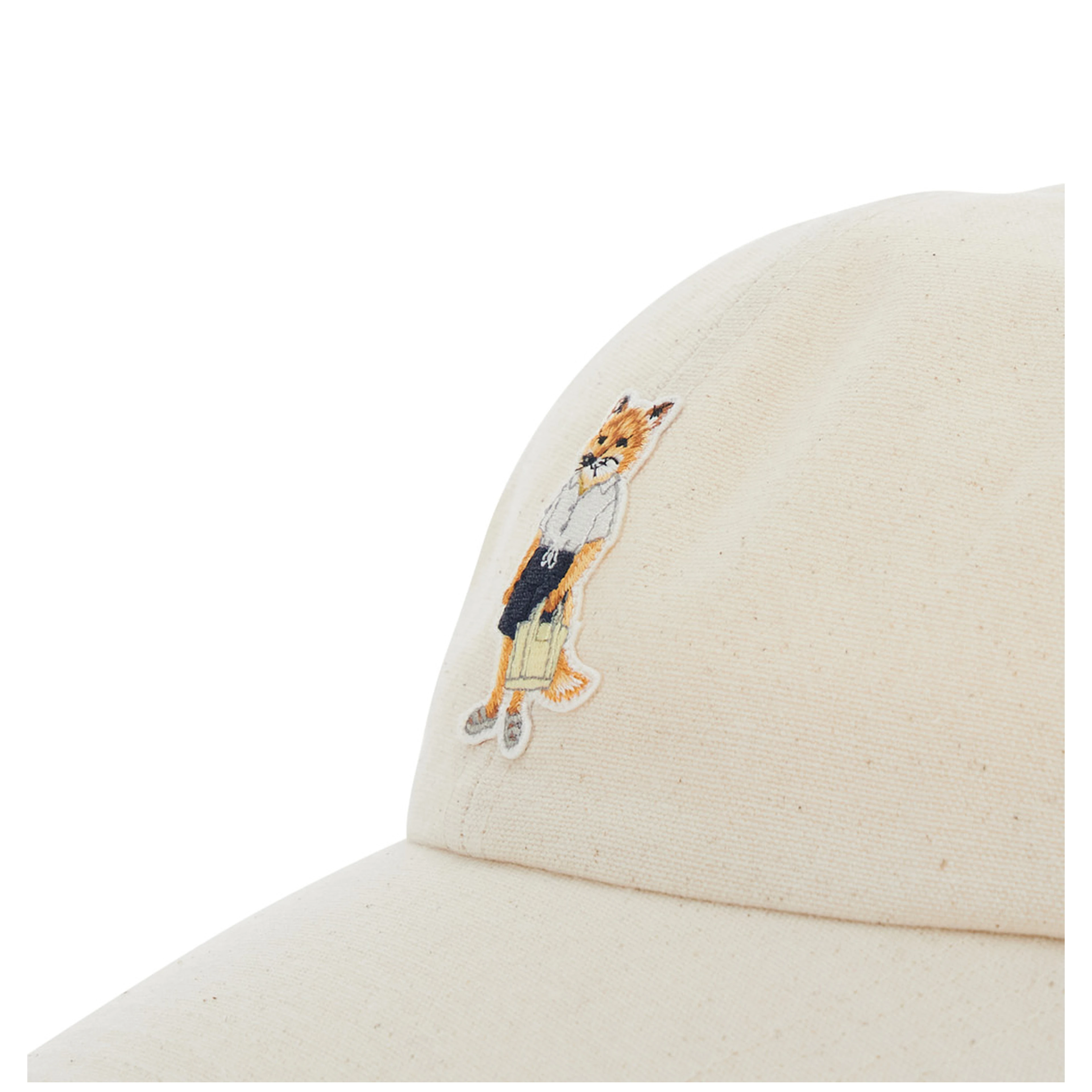 White Baseball Cap with Fox Head Patch on the Front and Logo Lettering on the Back in Cotton for Men