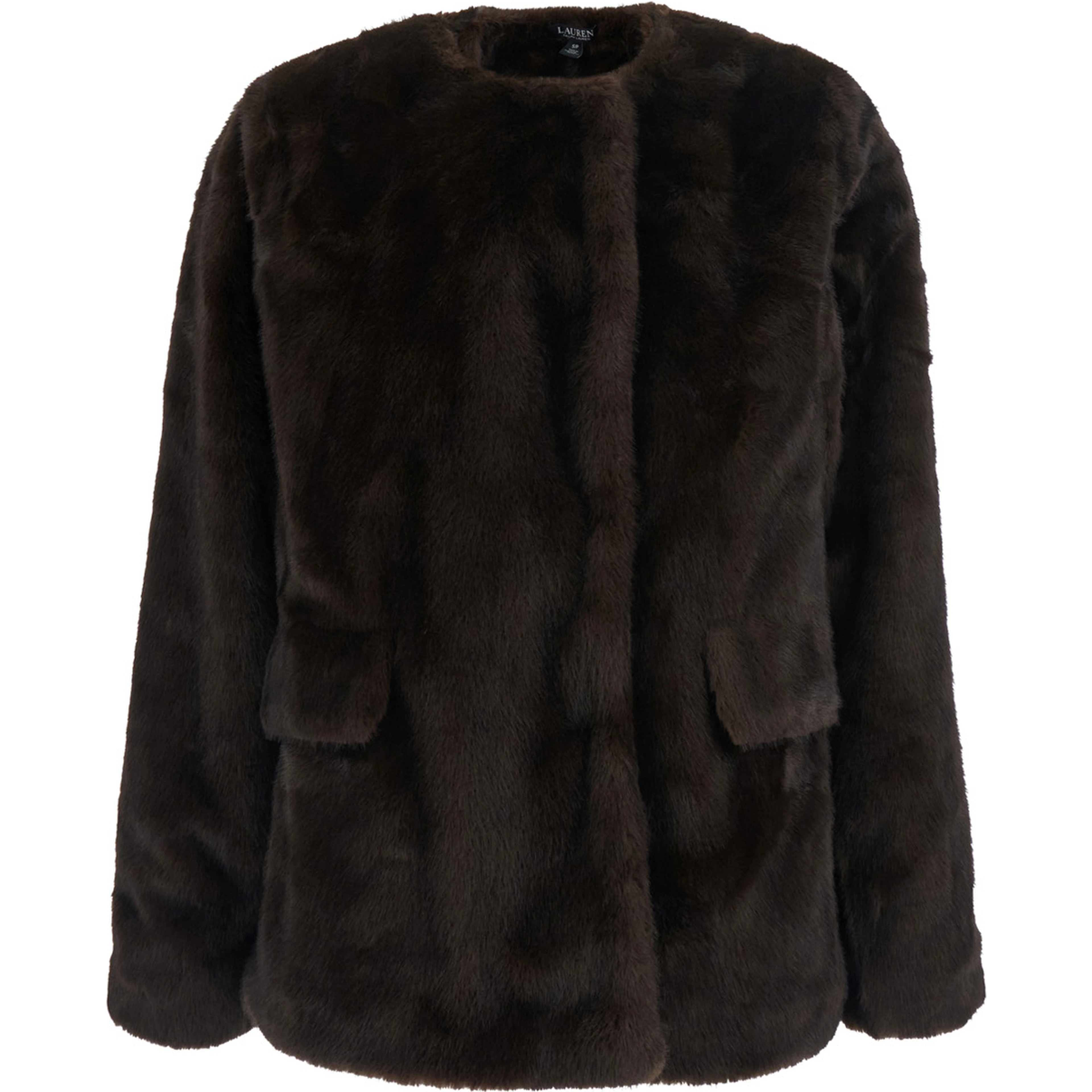 Shearling with shirt collar and pockets, in leather, brown, woman