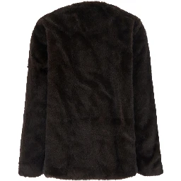 Shearling with shirt collar and pockets, in leather, brown, woman