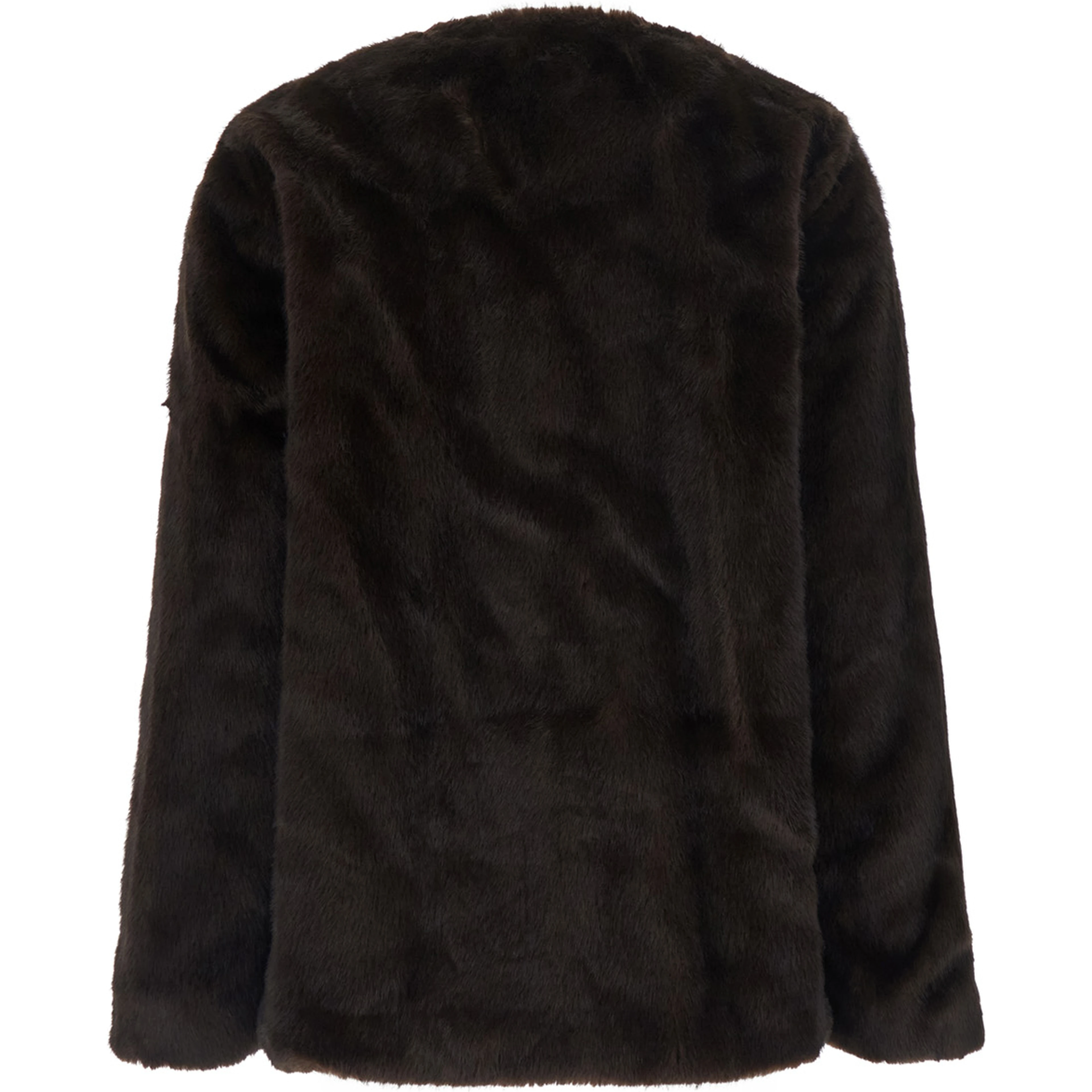 Shearling with shirt collar and pockets, in leather, brown, woman