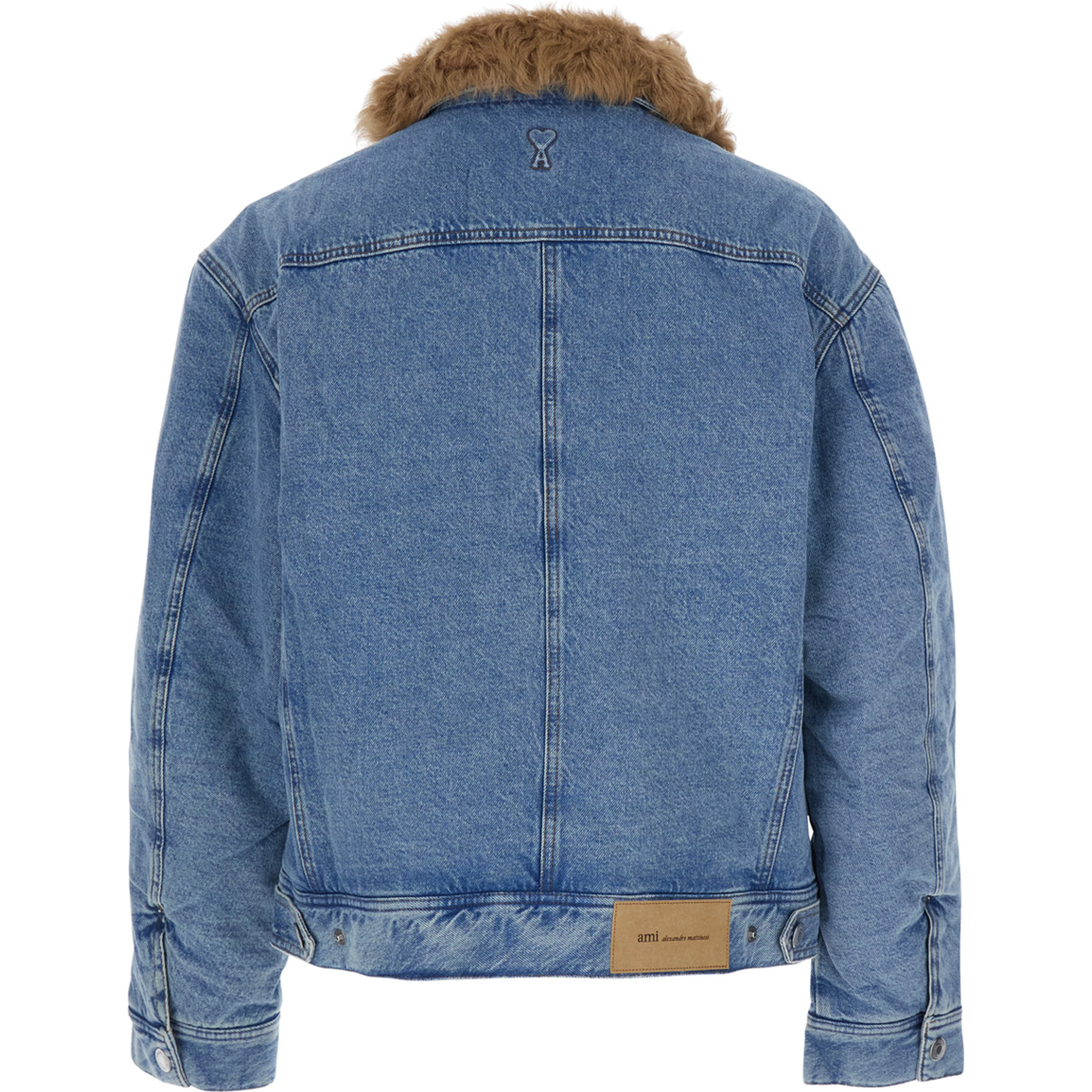 Quilted Jacket with Shearling Collar and Front Closure, Tech Fabric, Light Blue, Men