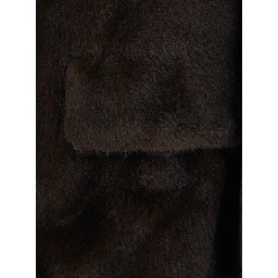 Shearling with shirt collar and pockets, in leather, brown, woman