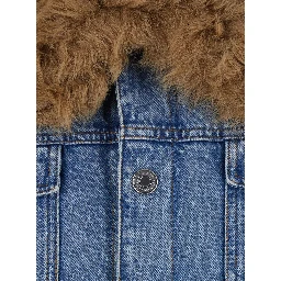 Quilted Jacket with Shearling Collar and Front Closure, Tech Fabric, Light Blue, Men