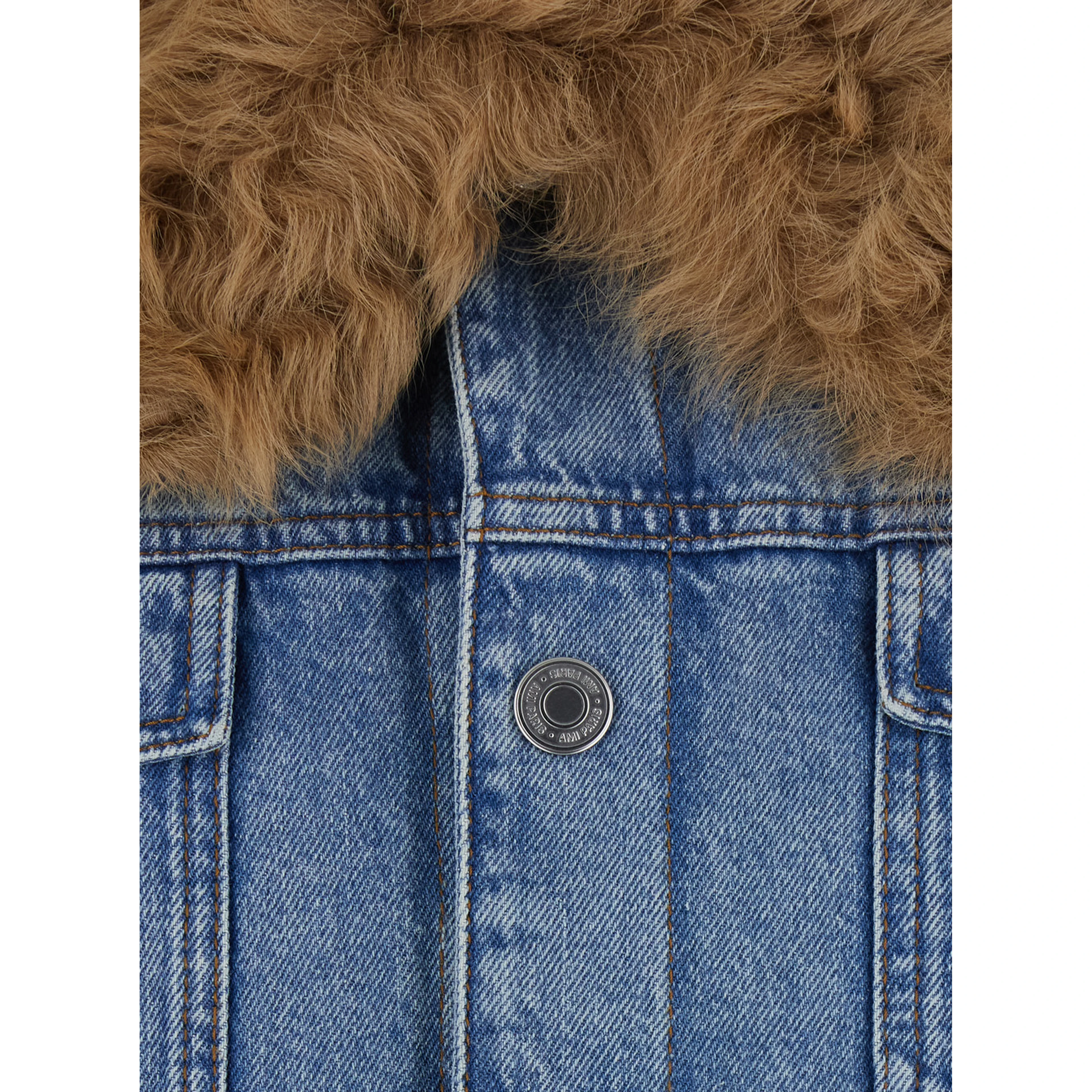 Quilted Jacket with Shearling Collar and Front Closure, Tech Fabric, Light Blue, Men