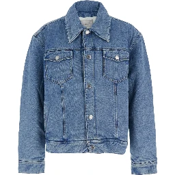 Quilted Jacket with Shearling Collar and Front Closure, Tech Fabric, Light Blue, Men