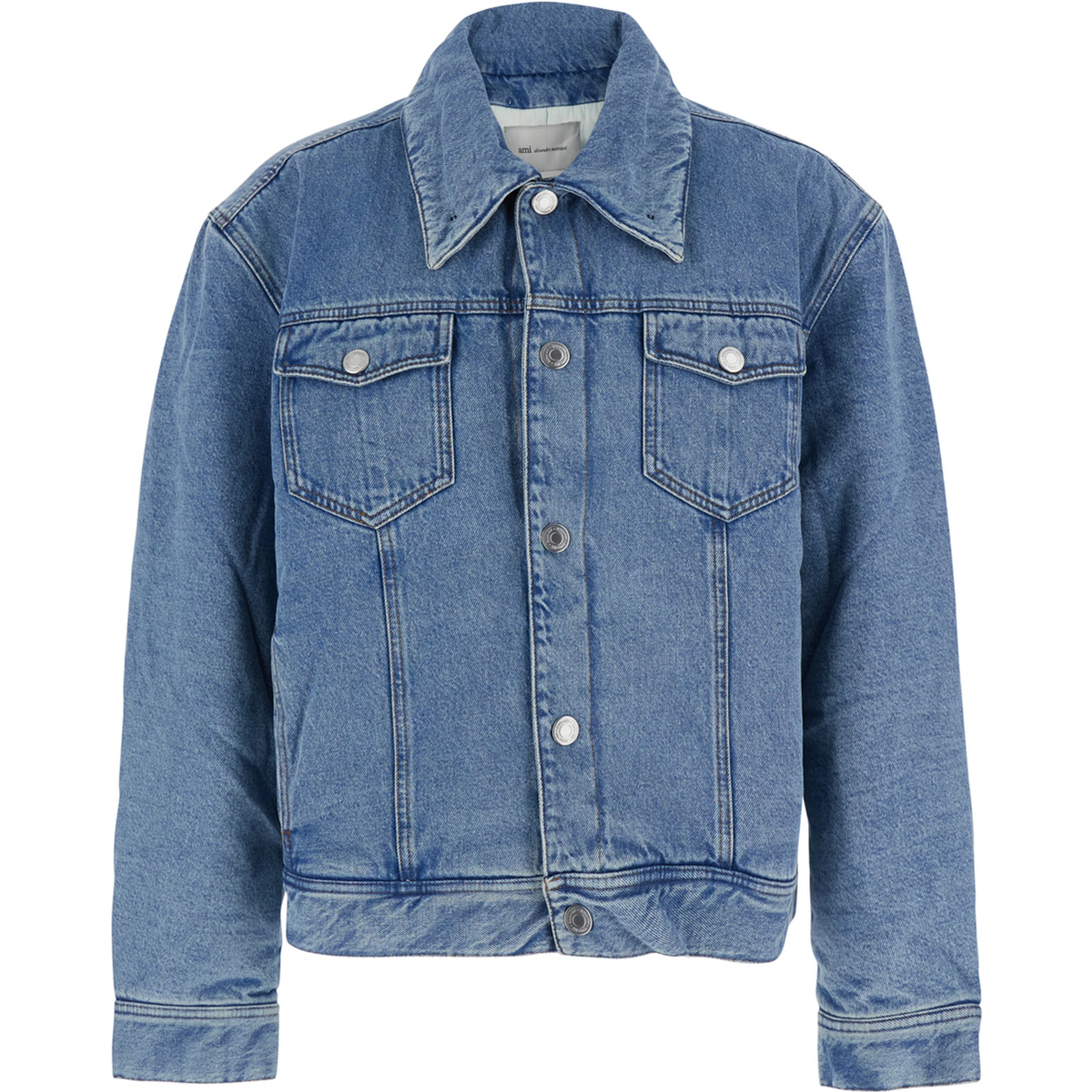 Quilted Jacket with Shearling Collar and Front Closure, Tech Fabric, Light Blue, Men