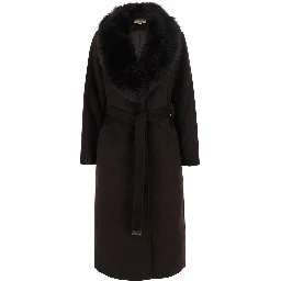Belted robe coat with notched collar and pockets brown women
