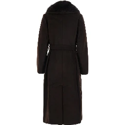 Belted robe coat with notched collar and pockets brown women