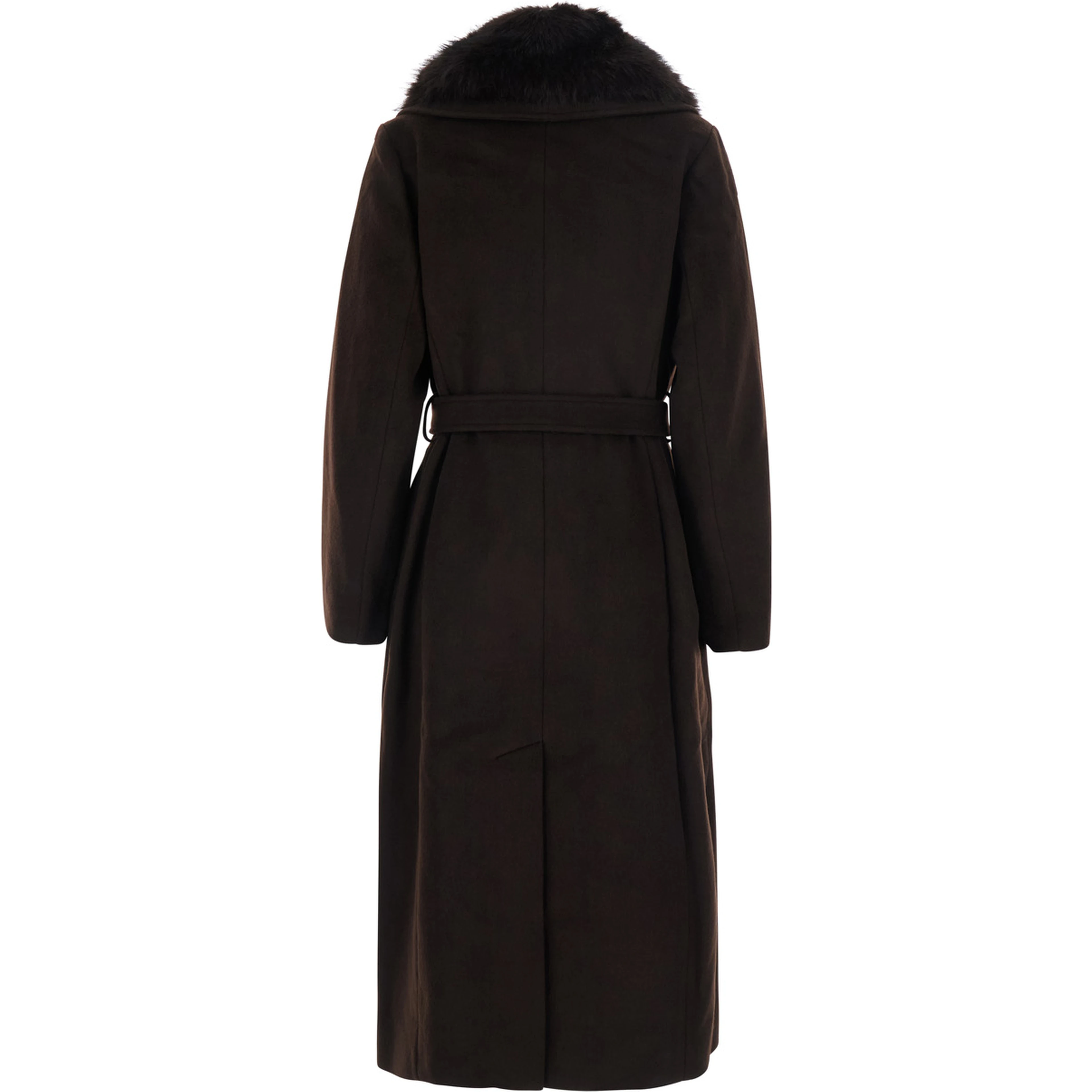 Belted robe coat with notched collar and pockets brown women