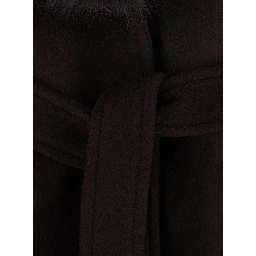 Belted robe coat with notched collar and pockets brown women