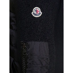 Cardigan con Cappucico e Patch Logo sulla Manica in Tessuto Tecnico e Lana Nero Uomo