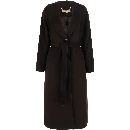 Belted robe coat with notched collar and pockets brown women