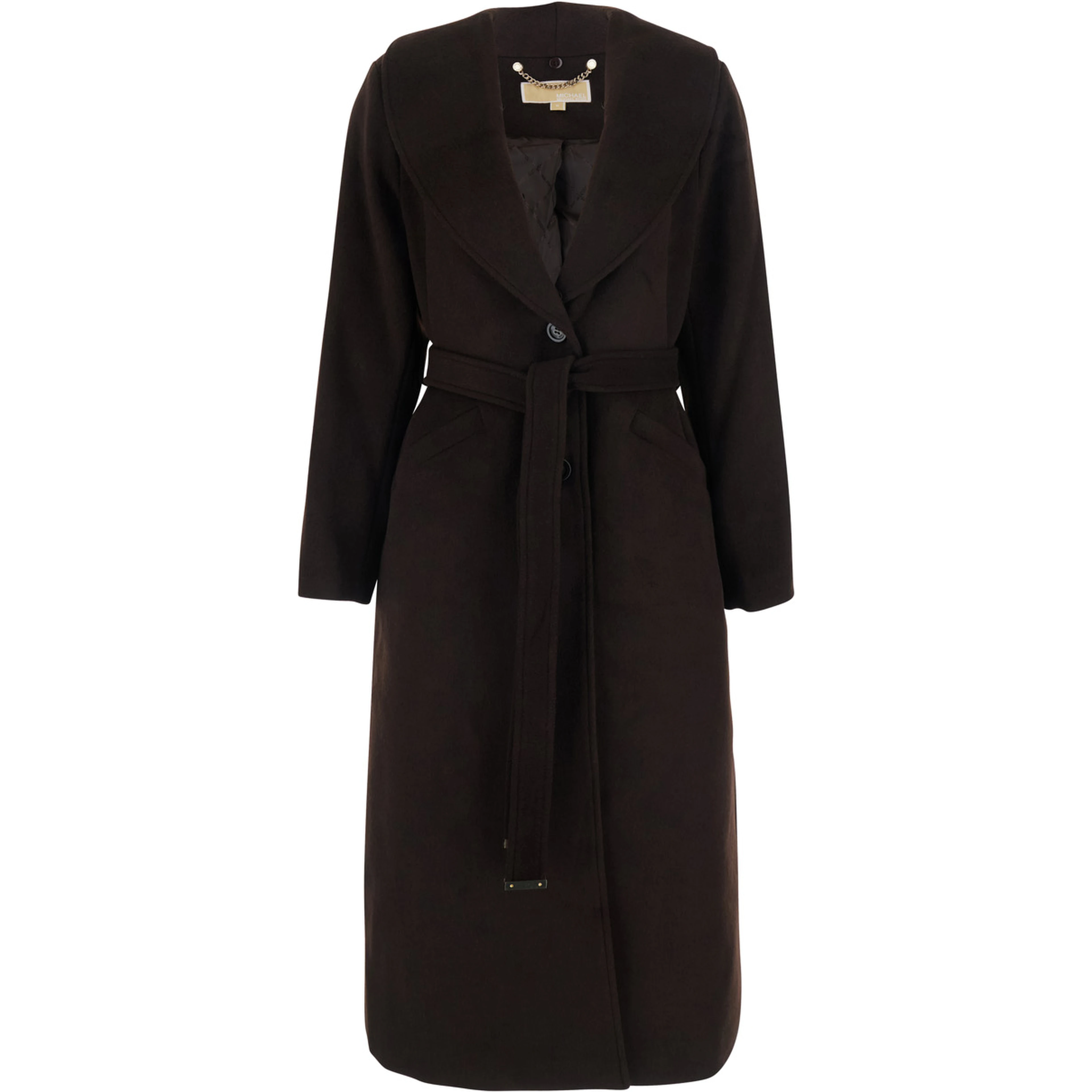 Belted robe coat with notched collar and pockets brown women