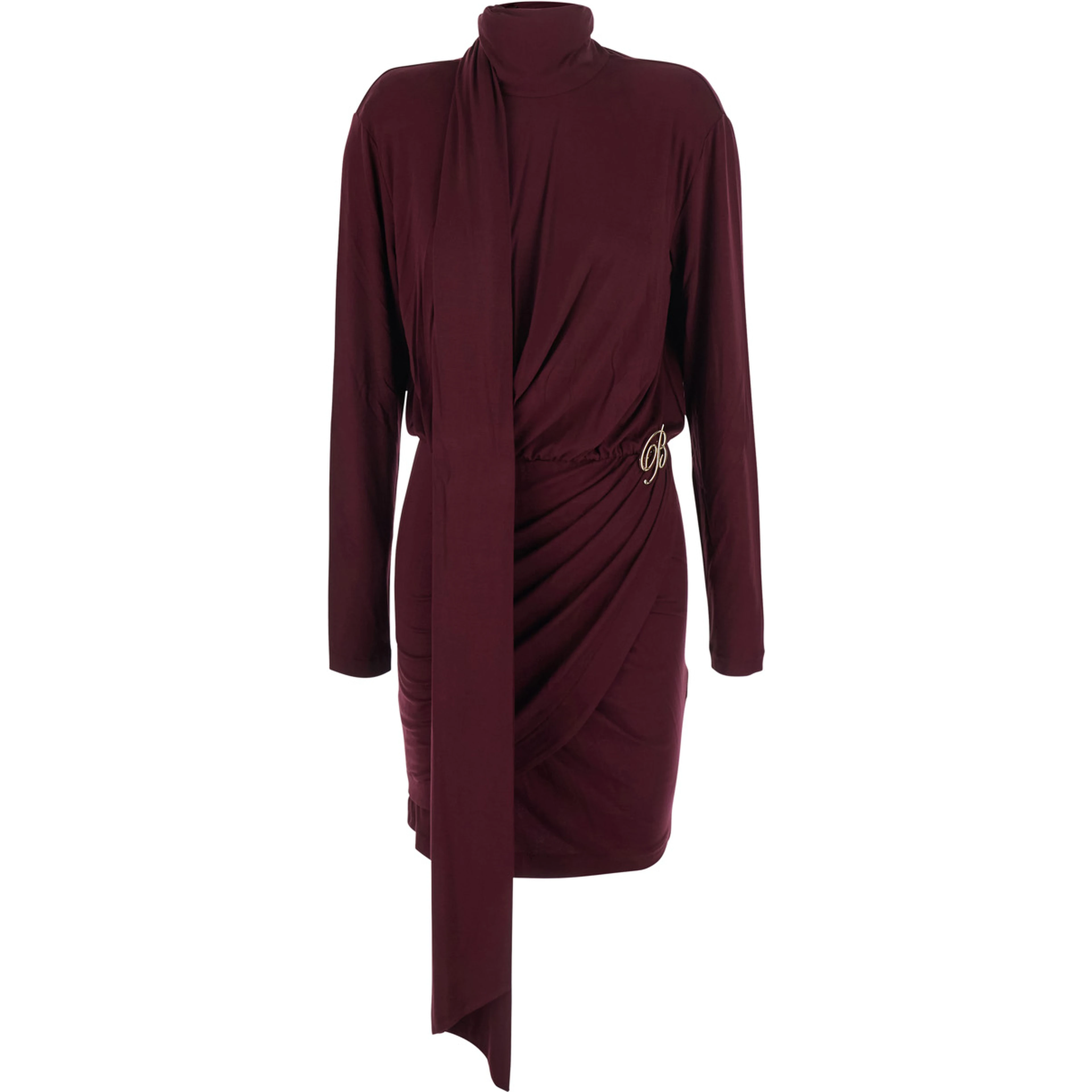 Dress with collar and long sleeves in viscose and elastane bordeaux for women