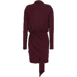 Dress with collar and long sleeves in viscose and elastane bordeaux for women