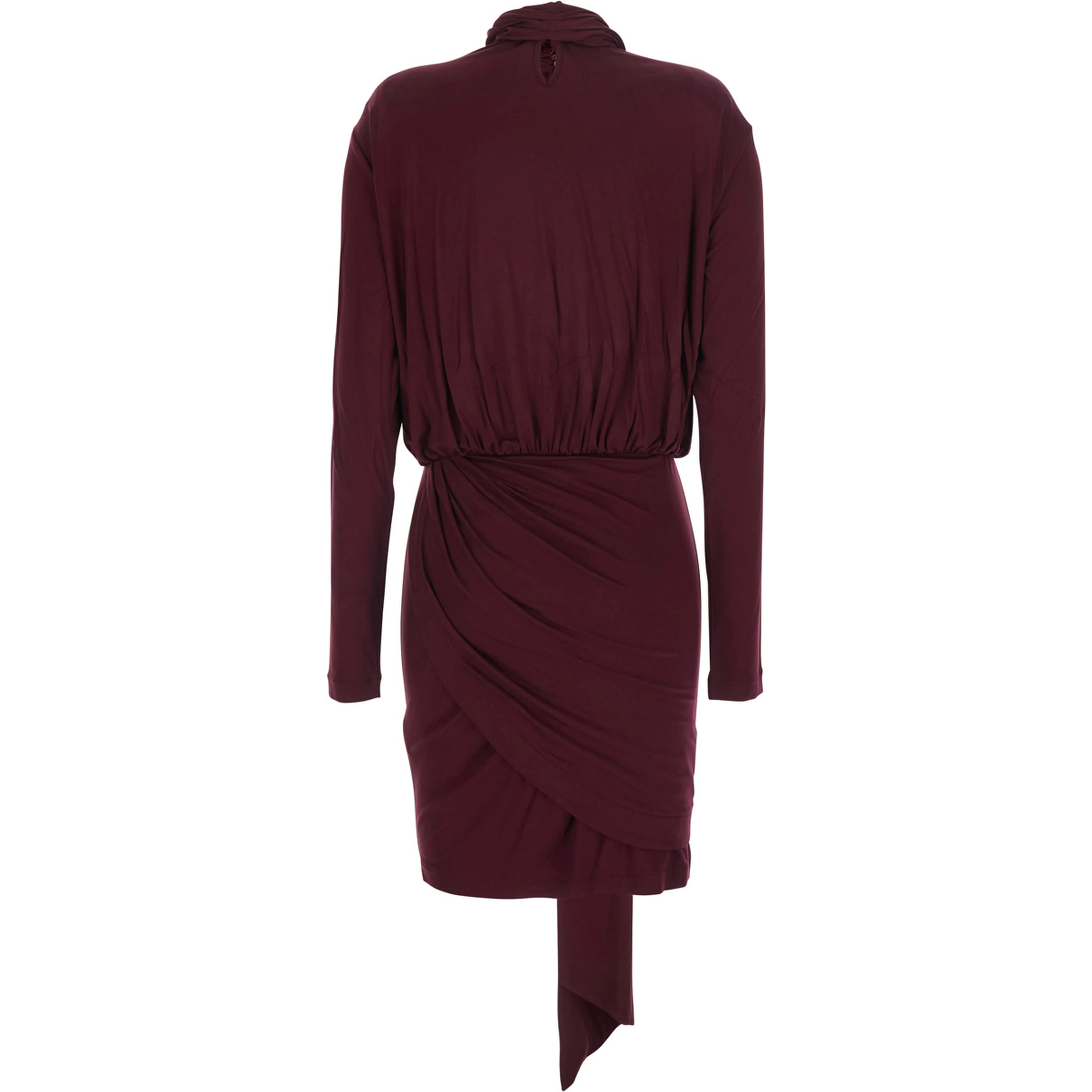 Dress with collar and long sleeves in viscose and elastane bordeaux for women