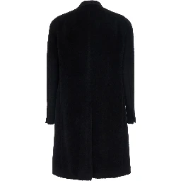 Black Tech Fabric Coat with Notched Revers for Women