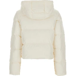 White Puffer Jacket with High Collar and Front Zip Closure in Tech Fabric for Women