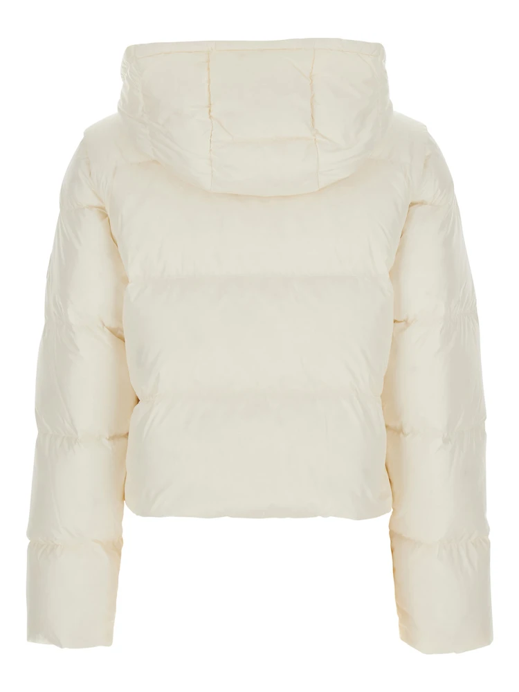White Puffer Jacket with High Collar and Front Zip Closure in Tech Fabric for Women alternative