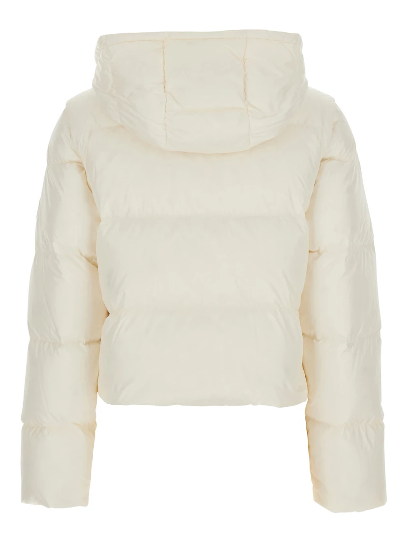 White Puffer Jacket with High Collar and Front Zip Closure in Tech Fabric for Women