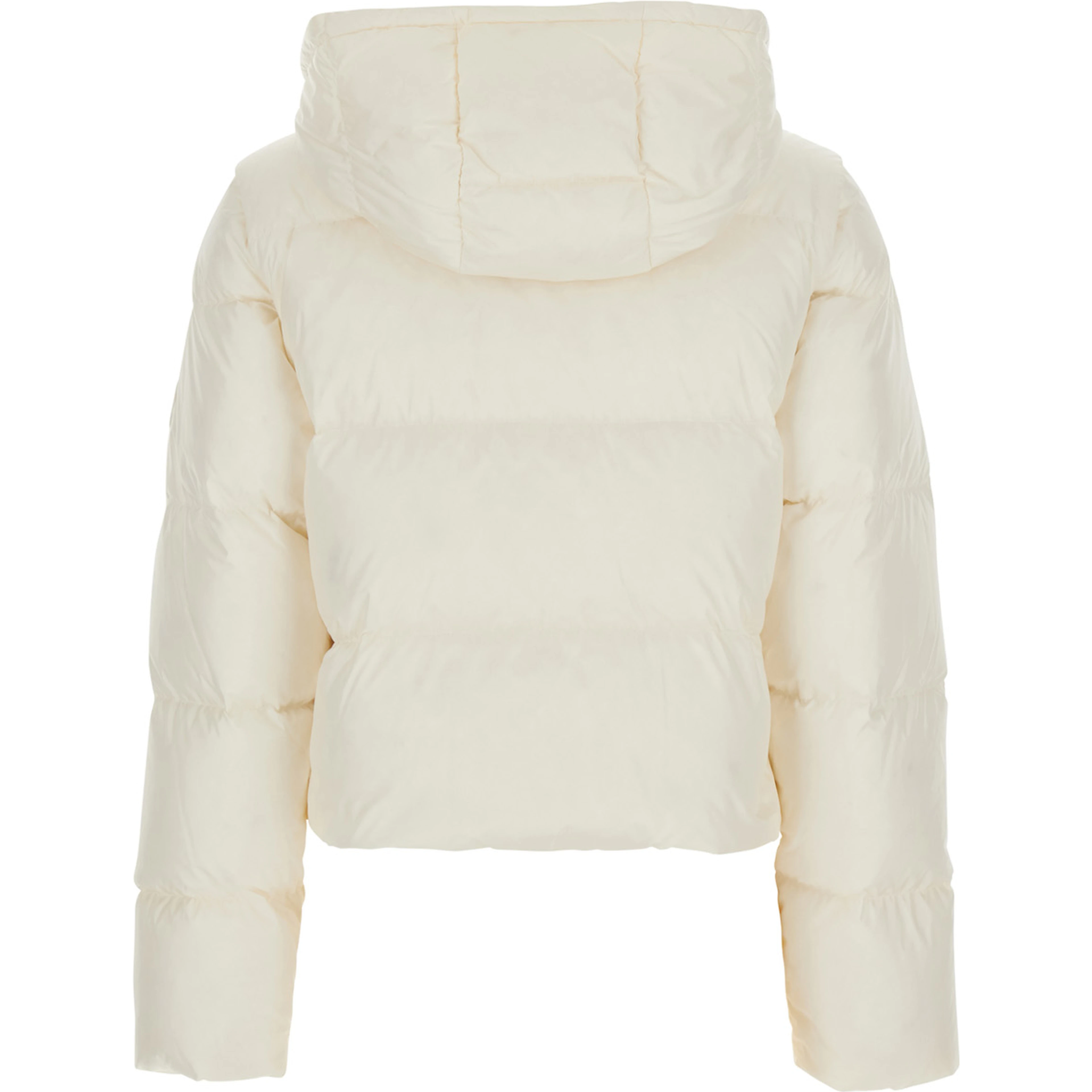 White Puffer Jacket with High Collar and Front Zip Closure in Tech Fabric for Women
