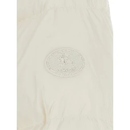 White Puffer Jacket with High Collar and Front Zip Closure in Tech Fabric for Women