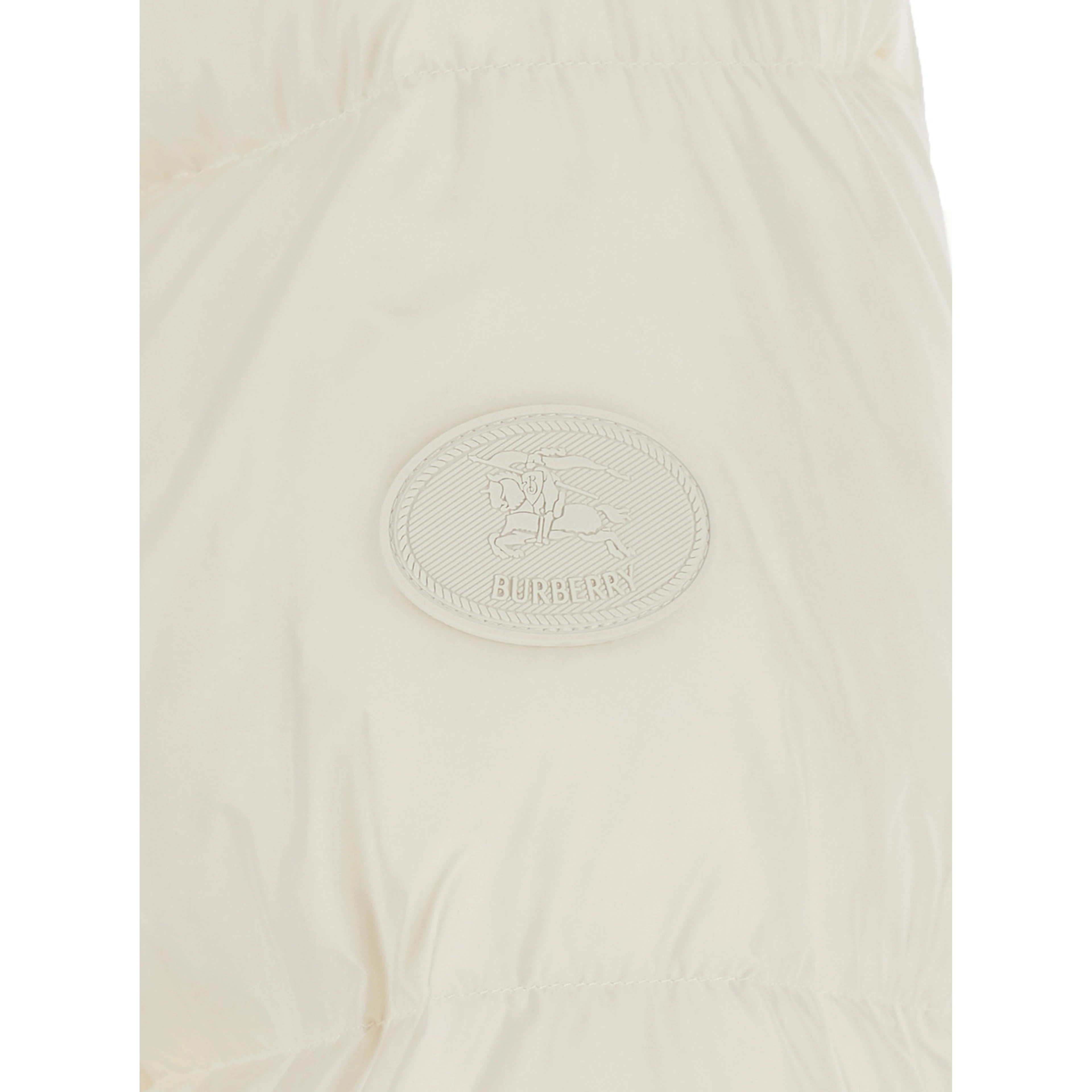 White Puffer Jacket with High Collar and Front Zip Closure in Tech Fabric for Women