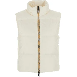 White Puffer Jacket with High Collar and Front Zip Closure in Tech Fabric for Women