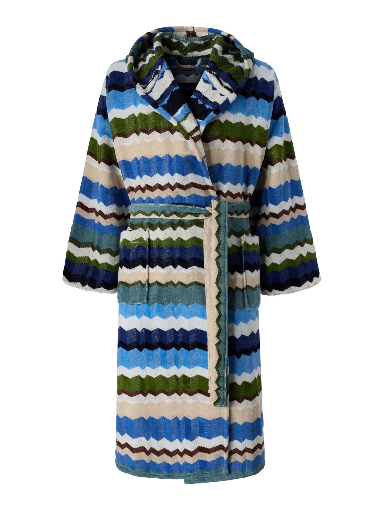 Womens multicoloured fabric hooded bathrobe