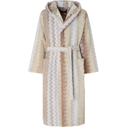 Multicolored fabric hooded bathrobe for men