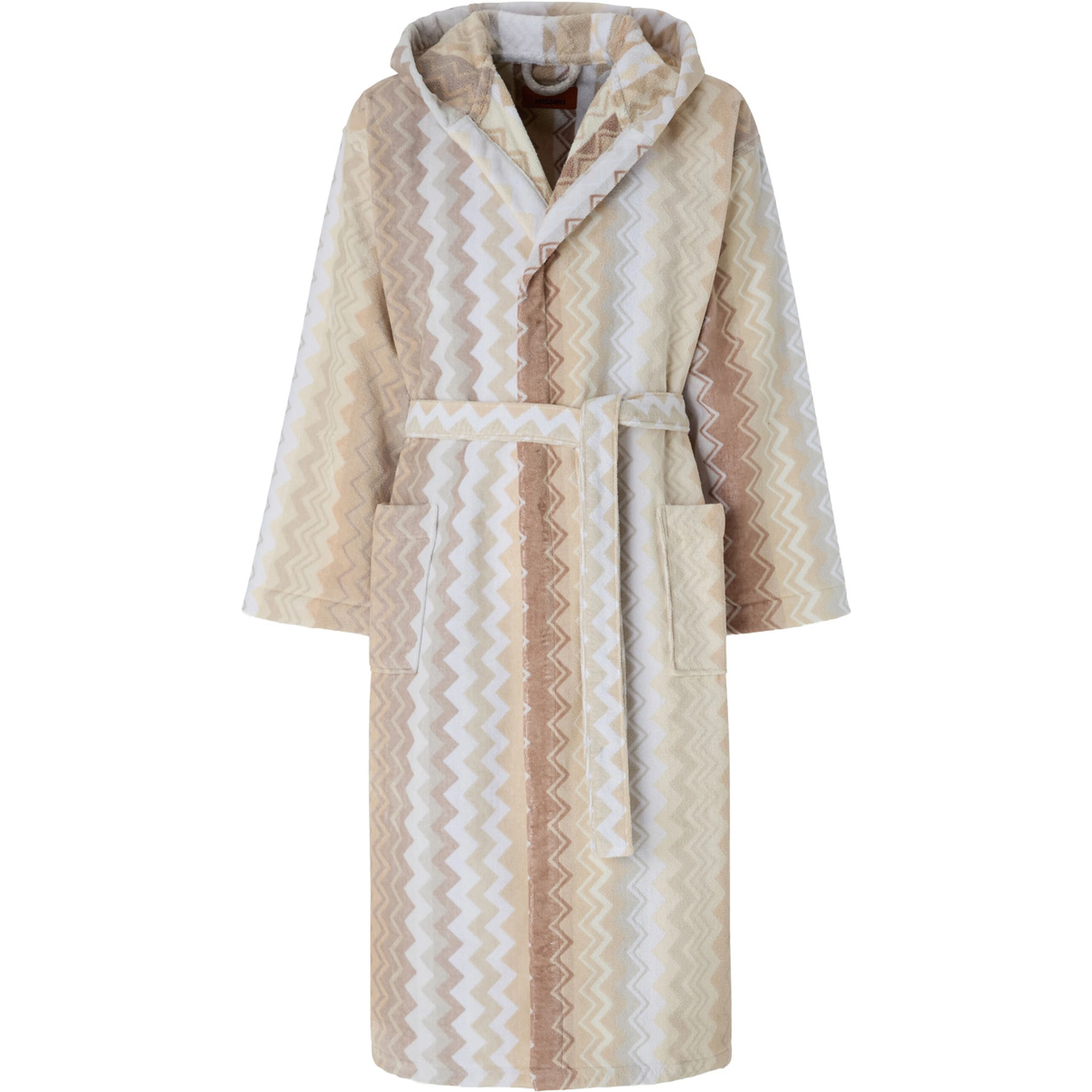 Multicolored fabric hooded bathrobe for men