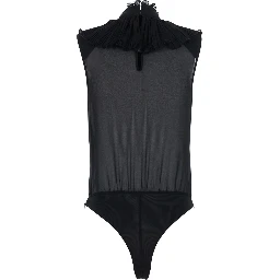 Body with ruffle details in black tech fabric for women