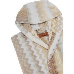 Multicolored fabric hooded bathrobe for men