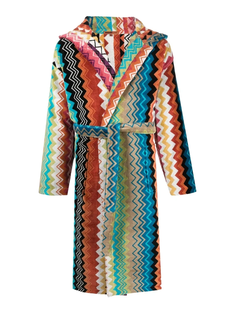 MISSONI HOME Giacomo multicolored fabric hooded bathrobe for men