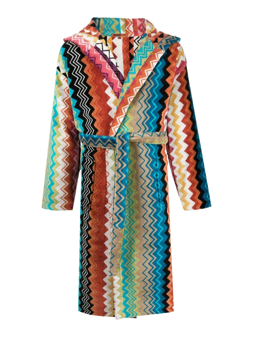 MISSONI HOME Giacomo multicolored fabric hooded bathrobe for men