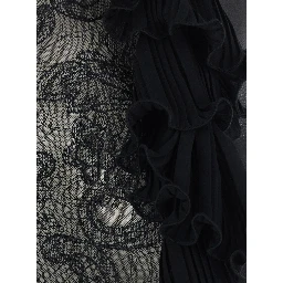 Body with ruffle details in black tech fabric for women