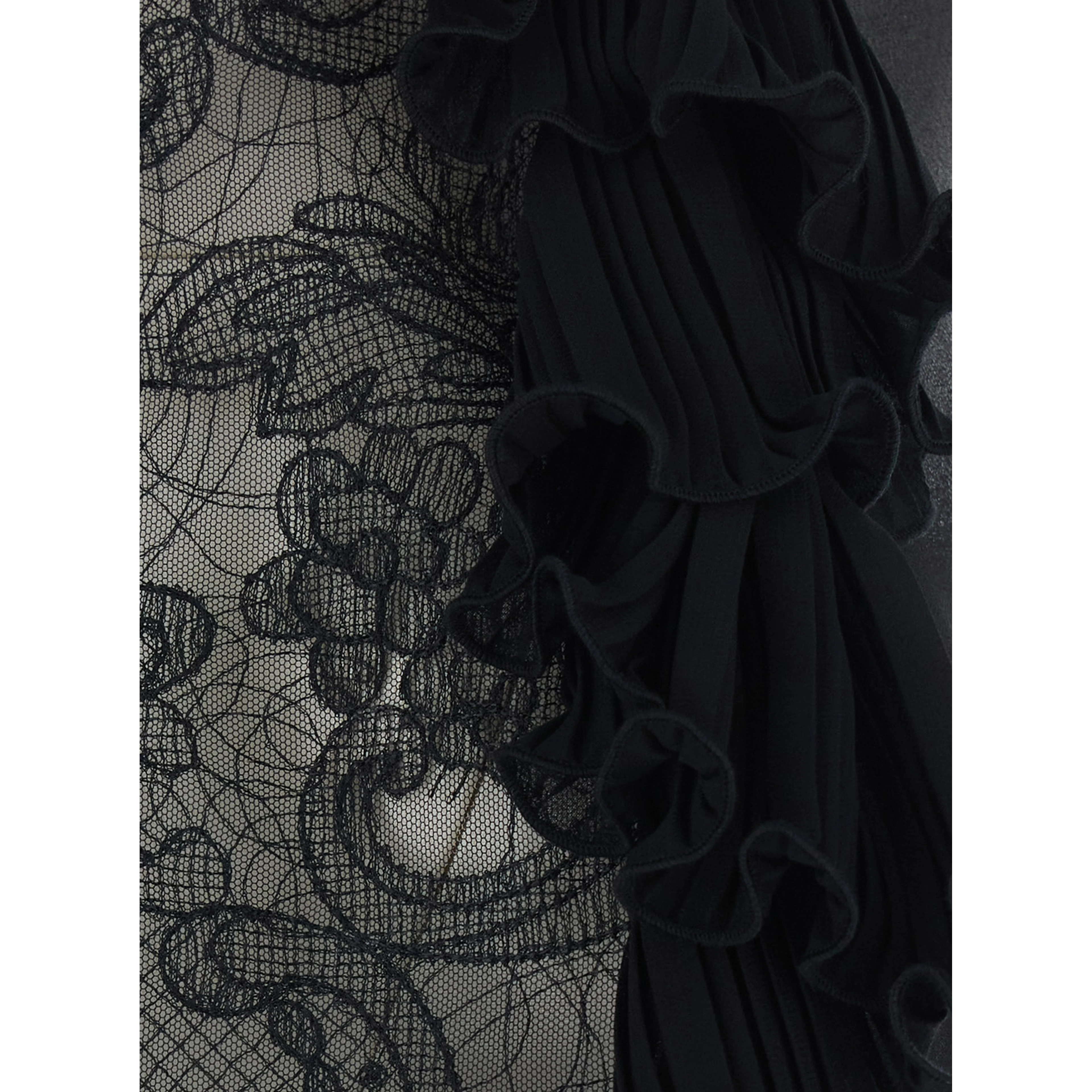 Body with ruffle details in black tech fabric for women
