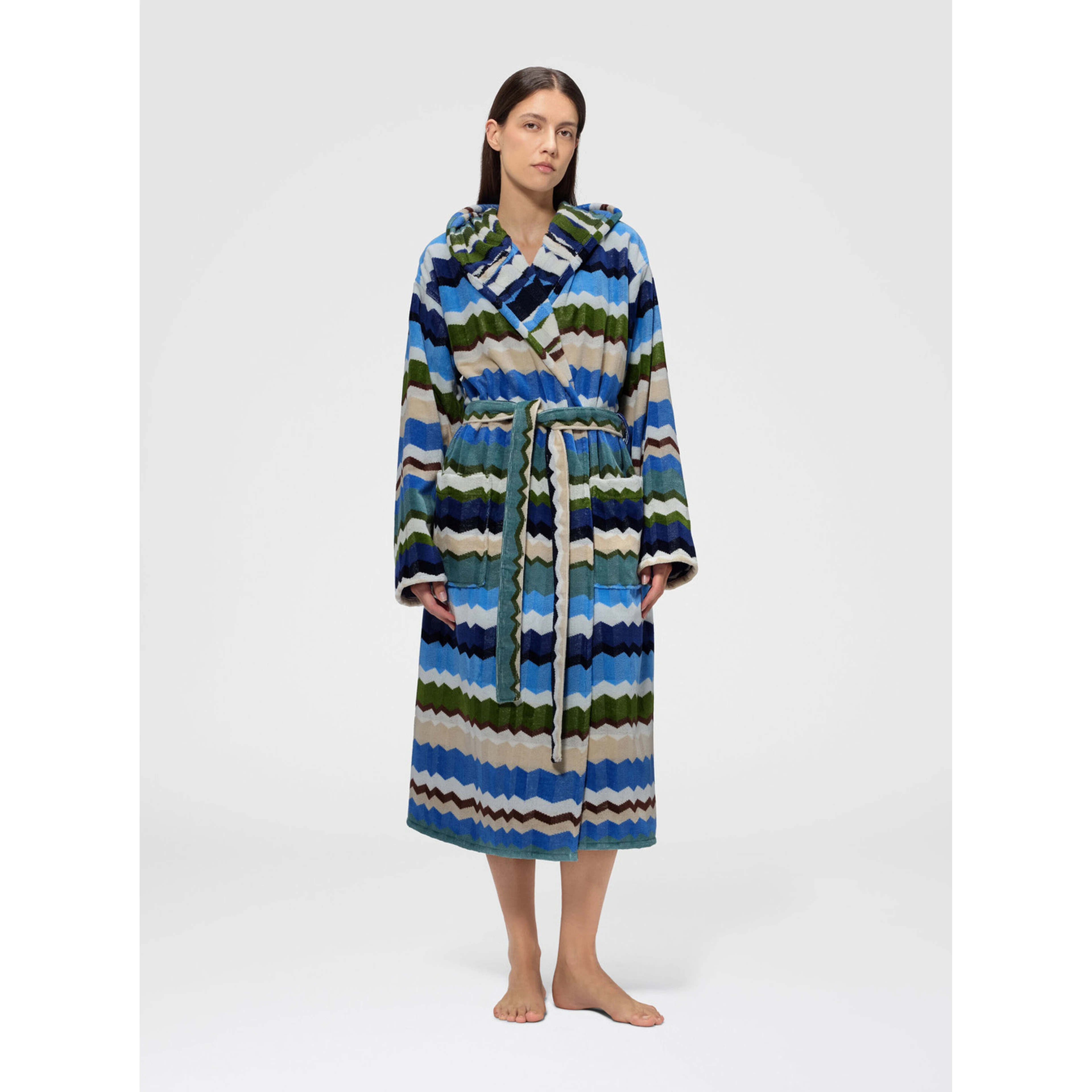 Womens multicoloured fabric hooded bathrobe