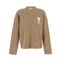 Sweater with round neckline and AMI de Coeur in beige for men