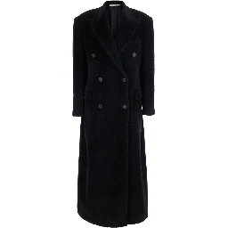 Oversized alpaca wool coat with collar and long sleeves black women