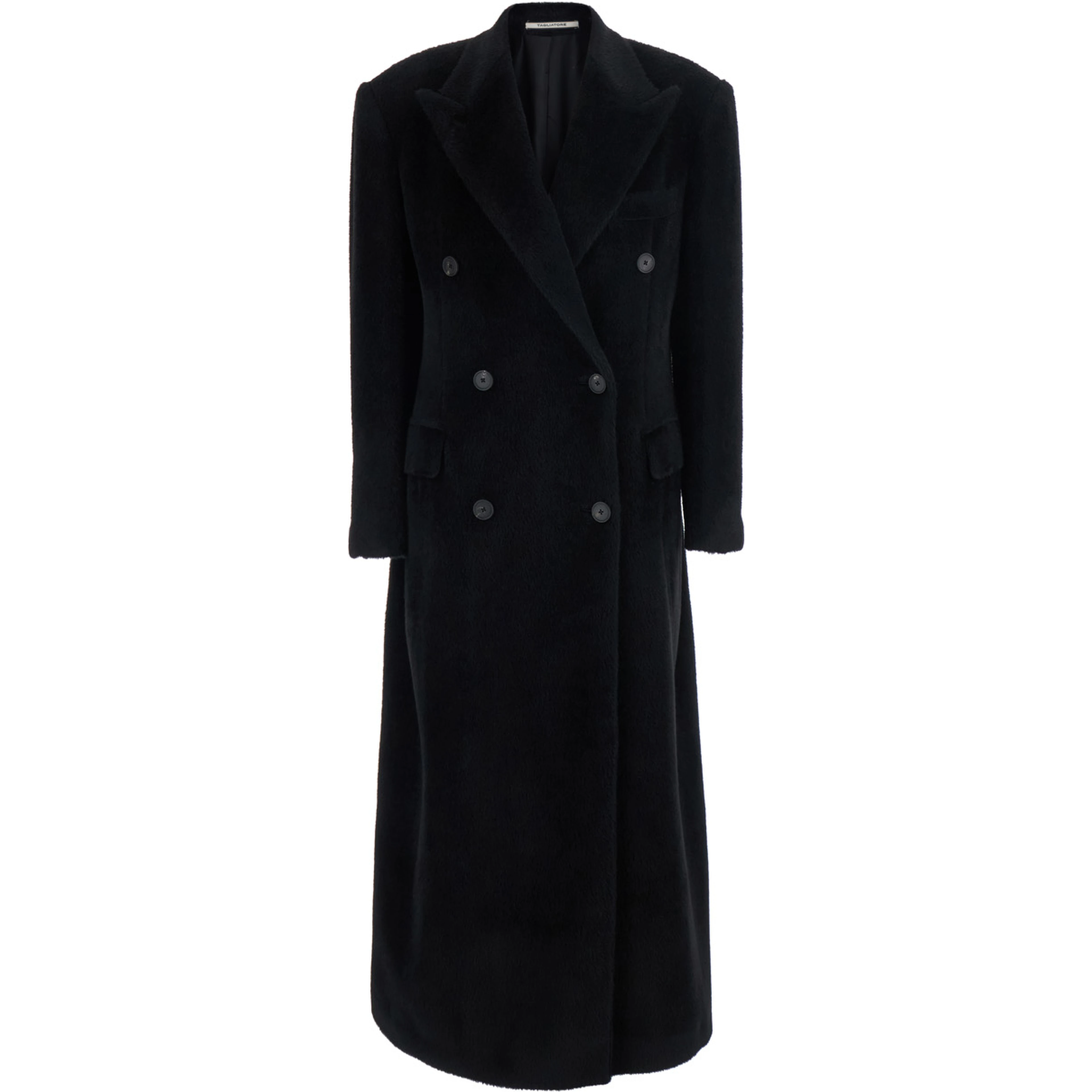 Oversized alpaca wool coat with collar and long sleeves black women