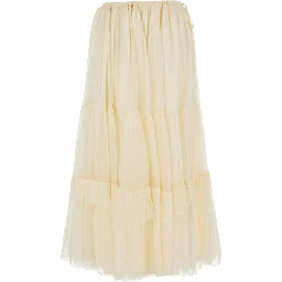 Silk Skirt with Elegant Details in Yellow Women