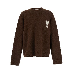 Crewneck Sweater with AMI de Coeur Logo in Brown for Men