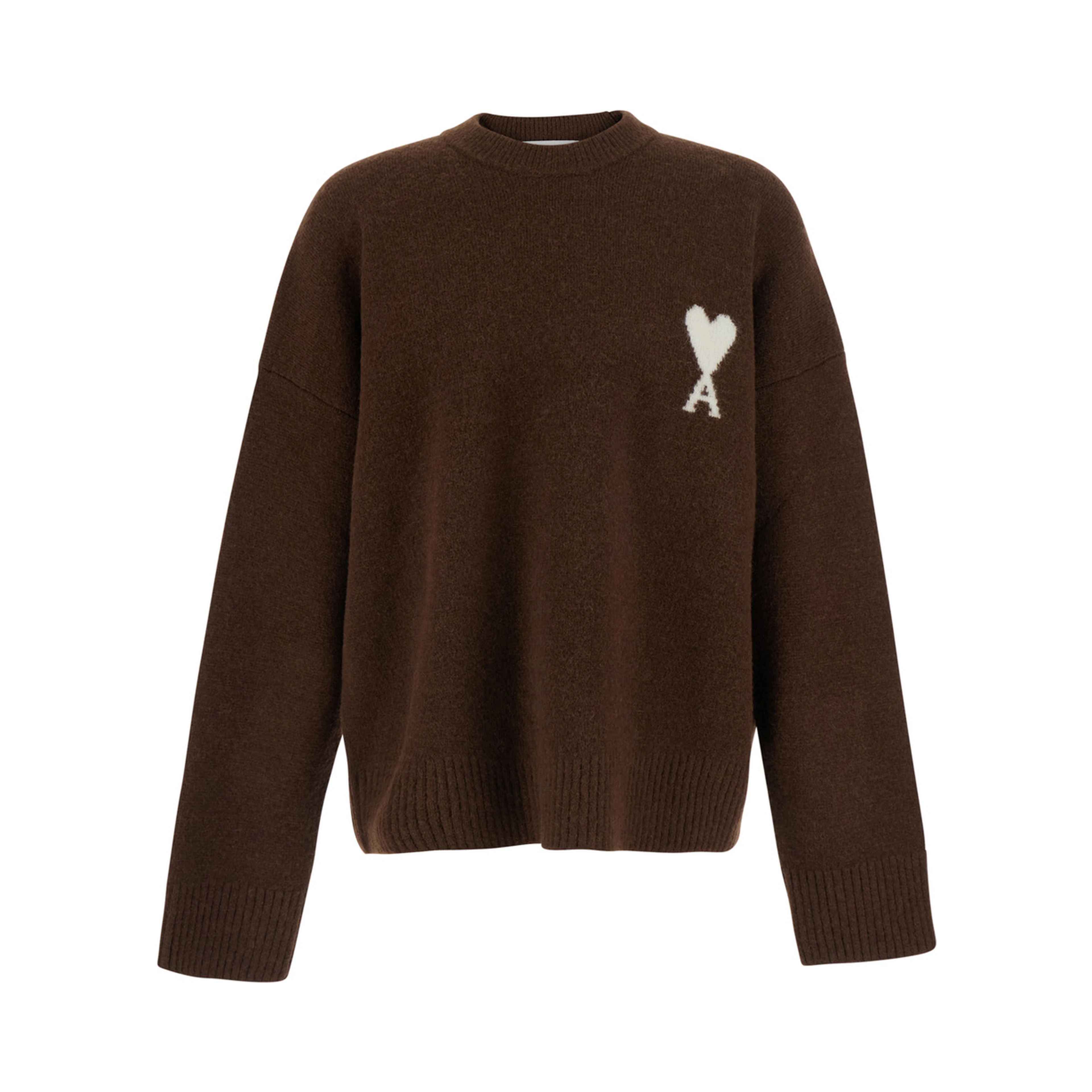 Crewneck Sweater with AMI de Coeur Logo in Brown for Men